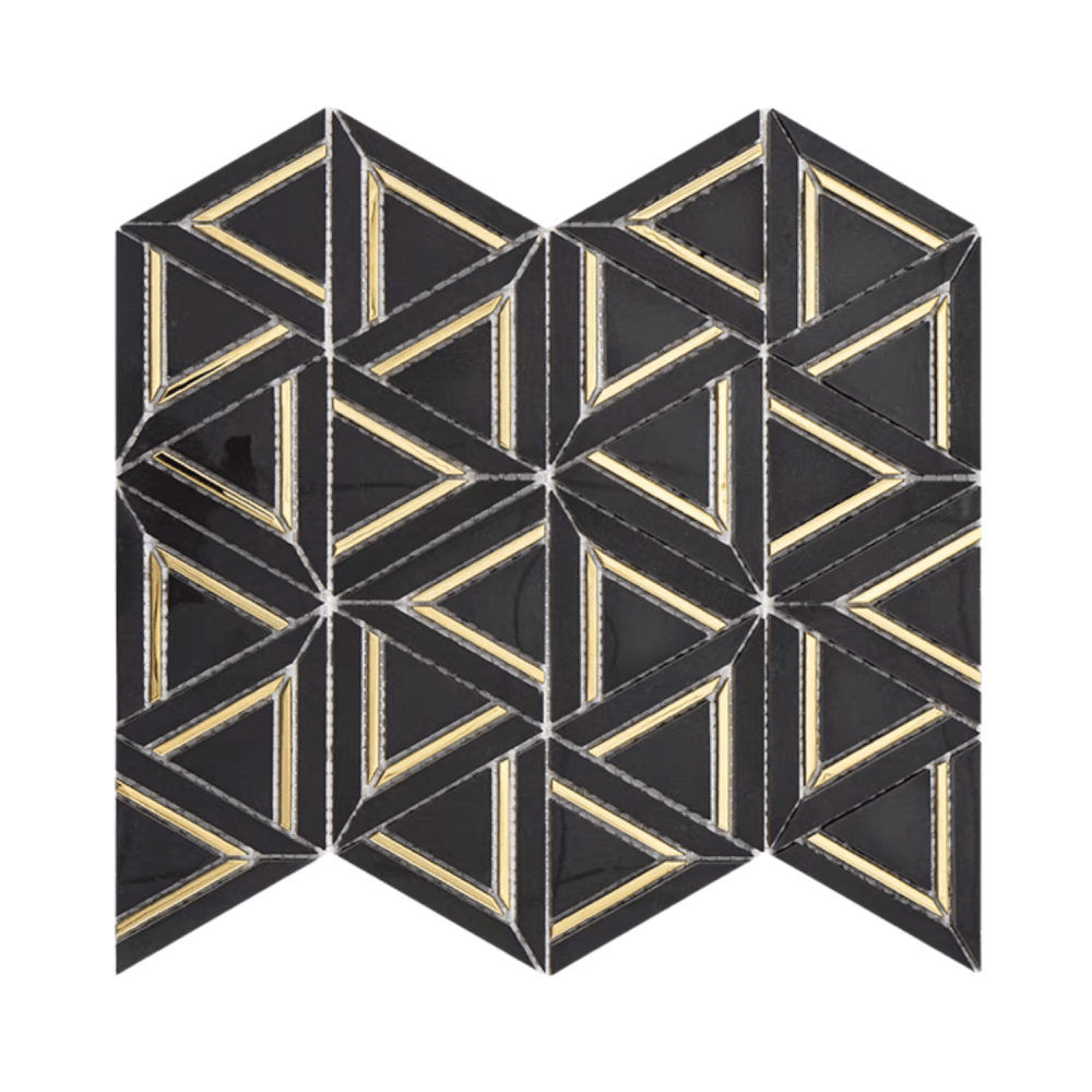 โมเสคหินอ่อน TIMELESS TILES รุ่น GRACE 35X31 ซม. สีดำ ตกแต่งสเตนเลสสีทอง